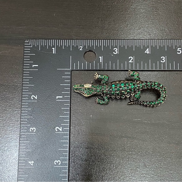 Antique Style Green Alligator Gator Crocodile Rhinestones Bling Brooch - Picture 10 of 12